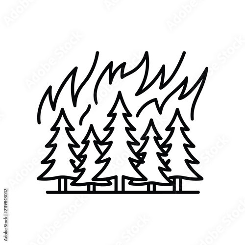Canvastavla Forest Fire Icon: Burning Pine Trees in Flames, Environmental Disaster Line Art