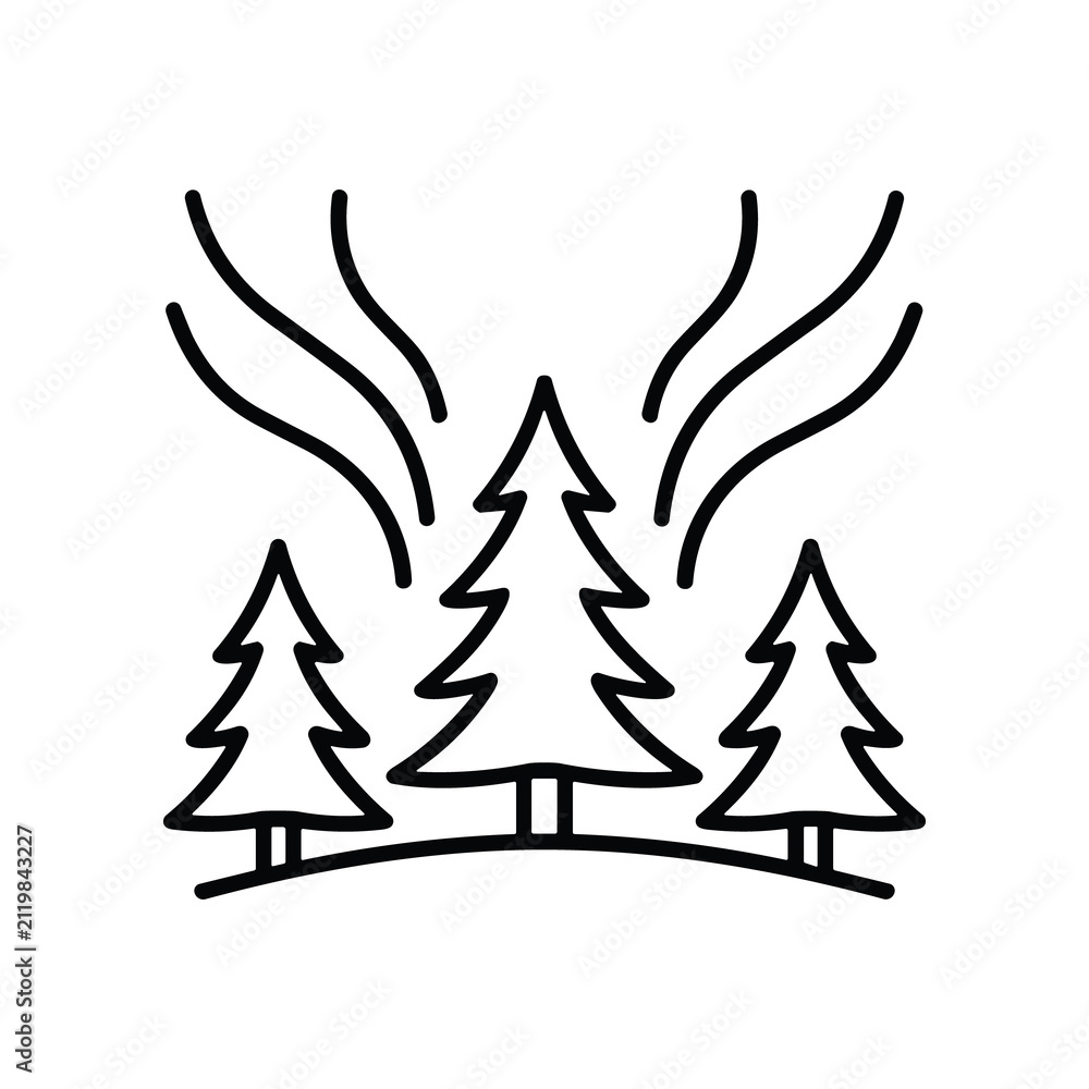 Obraz premium Abstract Forest Illustration: Evergreen Trees and Wavy Lines