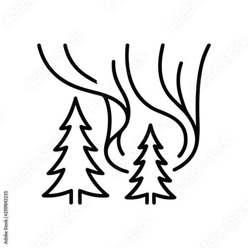 Minimalist Outline of Aurora Borealis Over Pine Trees