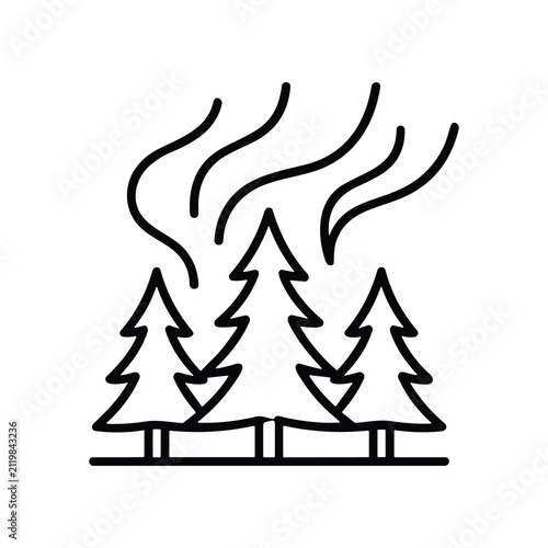 Forest Fire Icon: Trees Burning with Smoke Rising - Vector Illustration