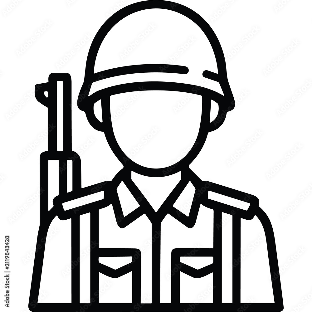 Fototapeta premium Soldier Icon, Military Person with Rifle, Helmet, Uniform - Vector Graphic
