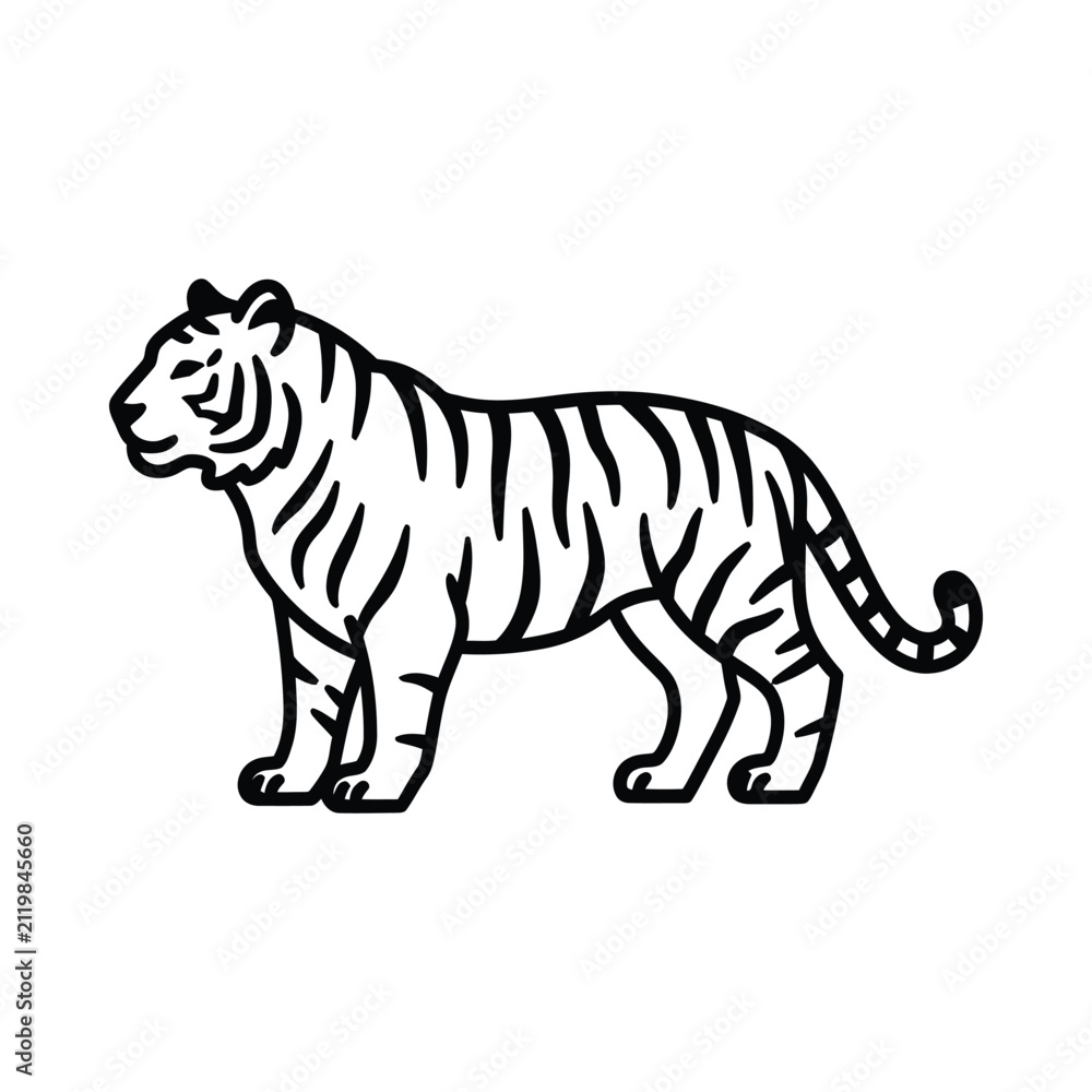 Obraz premium Black and white line art illustration of a running zebra.