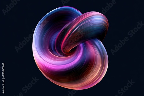 Abstract 3d twisted knot design with flowing pink and blue brush strokes on dark background for creative digital poster.