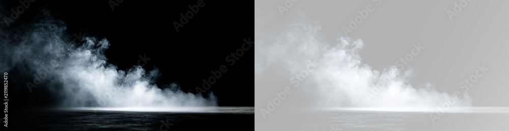 Fototapeta premium Smoke cloud with swirling white fog, dense vapor, flowing mist, rising fumes and realistic atmospheric haze