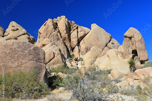 Split Rock area at Joshua Tree National Park, a desert park with its geologic wonders and Joshua trees in California, United States