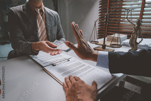 Принти на полотні Lawyer refusing bribe and rejecting corruption concept