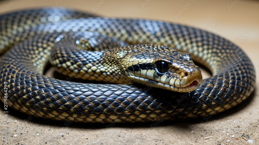 Obraz premium Close-up of a Snake Coiled on the Ground