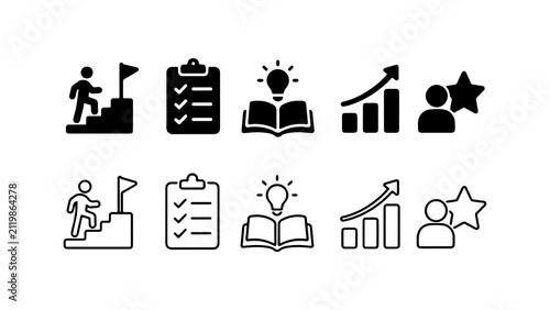Business Growth and Productivity Icon Set in Silhouette and Outline Styles