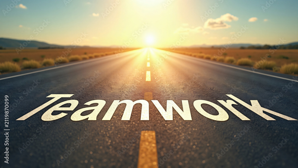 Fototapeta premium Teamwork Road Sign with Copy Space for Marketing