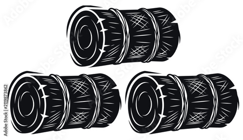 Hay Bale Illustration with Rope Texture for Agriculture, Farm, Harvest, Rural Design