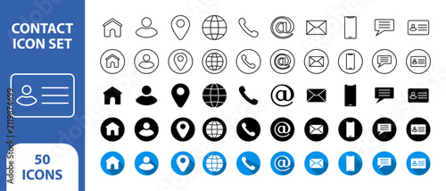 Contact Icons Set – Outline, Filled & Long Shadow Communication Vector Collection