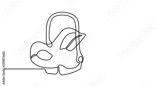 Animated self drawing of Baby car seat illustration drawn in a single continuous line style. Full length one line animation. 4K video