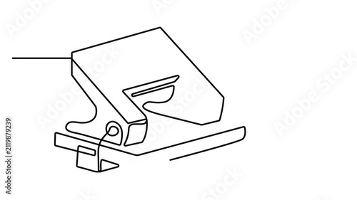 Animated self drawing of Single continuous line drawing of a paper hole punch office tool. Full length one line animation. 4K video