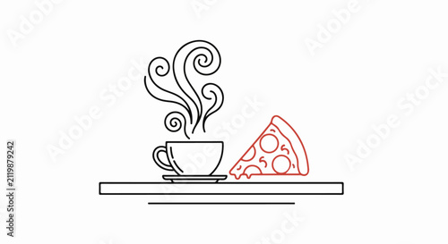 Coffee Cup and Pizza Slice Served.