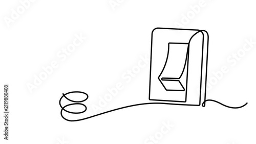Animated self drawing of Continuous single line drawing of a light bulb and a wall switch isolated on a white background. Full length one line animation. 4K video