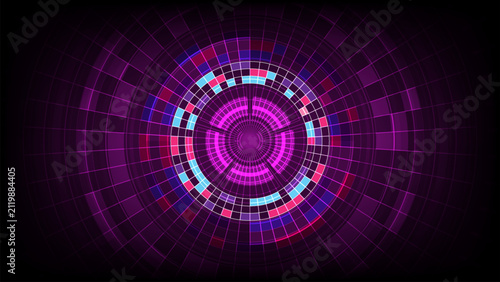 Modern technology polar grid, abstract interface digital, and HUD background with futuristic circular visualization, neon cyber graphics, data analytics, and vector design