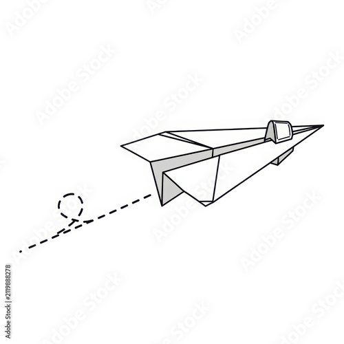 Paper airplane flying with dotted trajectory