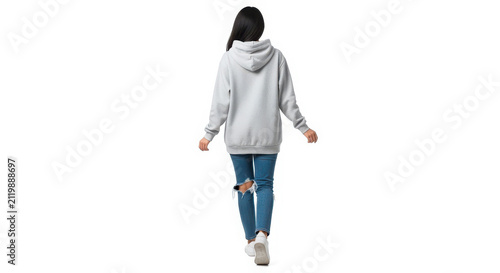 Person walking away casually in hoodie and jeans