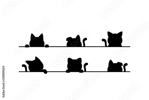 Cute cats peeking over top bottom lines vector style high resolution picture