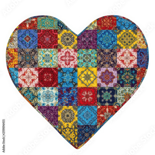 Colorful patchwork heart with fabric design