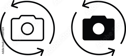 Camera Rotate Icon Set. Flip Switch Front Rear Camera Photo Orientation Symbols