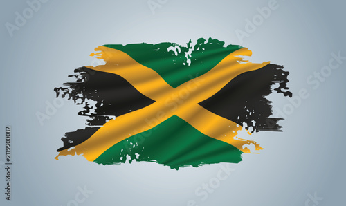 Jamaica flag made in brush stroke background. Dynamic design in the form of a brush stroke.