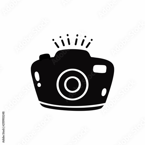 Doodle style camera. Icon on white background.