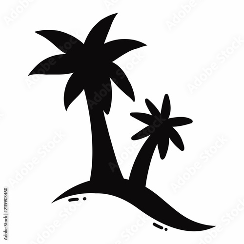 Palm tree on coast. Black icon for logo design. Illustration on white background.