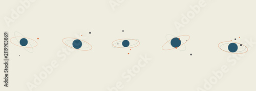 Cuadro en lienzo Minimalist illustration of five orbital planetary systems in a row