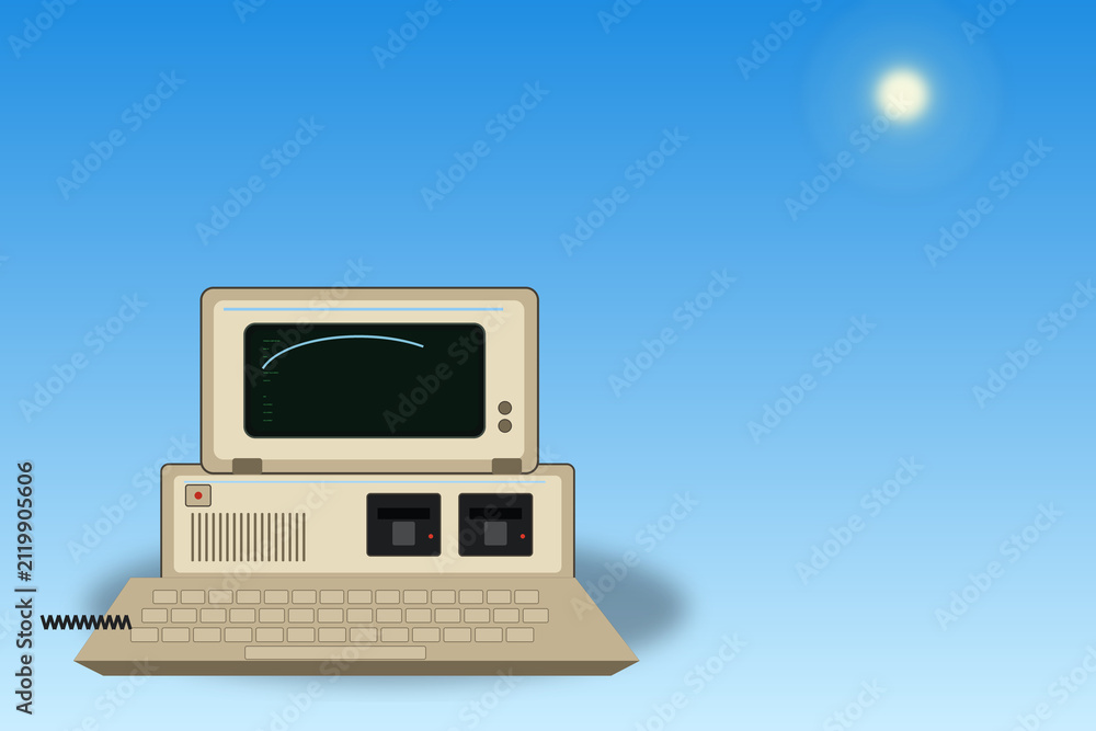 Fototapeta premium Vintage Personal Computer with Retro CRT Monitor on Modern Background