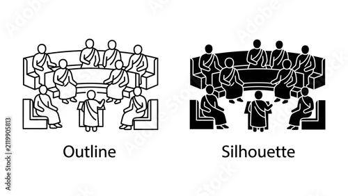 фотографія Monastic Council Meeting Icon: A symbolic illustration depicting a formal gathering of Buddhist monks sitting in a semi-circle during a religious assembly
