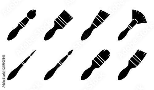 ​Makeup Paint Brushes Silhouette Collection Cosmetic Applicator Icons Set Isolated On White Background