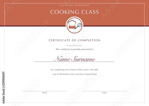Canvastavla Cooking class certificate template completion culinary course chef blank