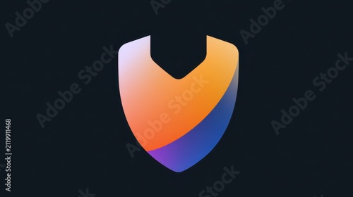 Abstract modern gradient shield logo design with smooth curves and vibrant orange purple blending on dark background for digital security or protection concept