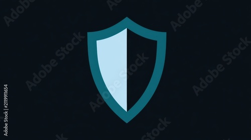 Abstract digital illustration of a symmetrical shield emblem in blue tones symbolizing protection security and defense on dark background for technology design