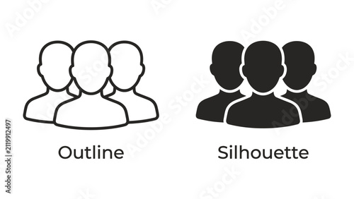 Team Iconography: A visual representation of a group of people, depicted in both outline and silhouette forms, symbolizing community and collective identity.