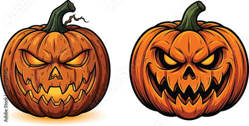 Carved jackolantern pumpkin with glowing evil face for halloween jackolantern halloween vegetable illustration celebration