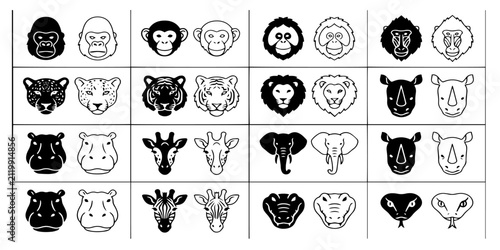 Photography A comprehensive vactor set featuring various wild animal head silhouettes and de