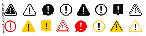 Caution signs set. Warning, danger, attention, risk, important, alarm, hazard symbol on white background - stock vector.