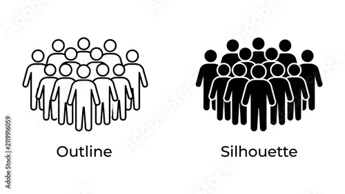 Two Style Crowd Representation: A comparison between two graphic representations of a crowd, one in an outline style and the other in silhouette.