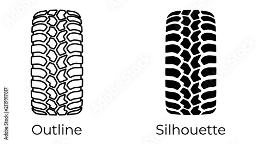 Konstfotografi Tire Tread Pattern Comparison: An illustrative comparison of two tire treads, one in outline and the other in silhouette, showcasing different tread designs for optimal traction and grip