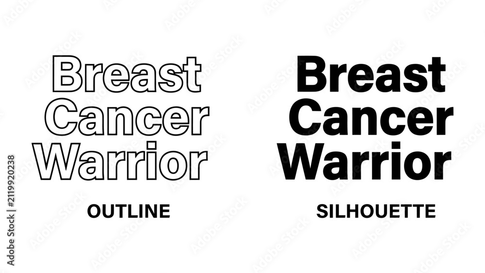Obraz premium Breast Cancer Warrior Typography: A visual representation of resilience and courage, featuring Breast Cancer Warrior text in both outline and silhouette styles.