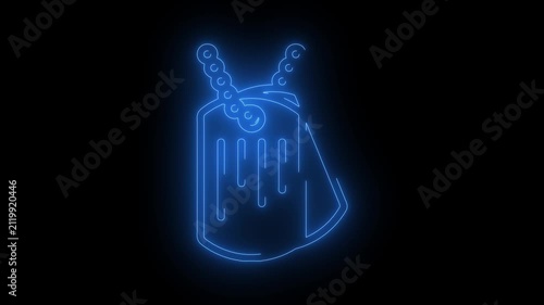 Futuristic Glowing Blue Neon Line Art Military Dog Tags Identification Emblem Animation Motion Graphics Isolated on Dark Black Background for Gaming, Technology, Cyberpunk, and Sci-Fi Overlay Design
