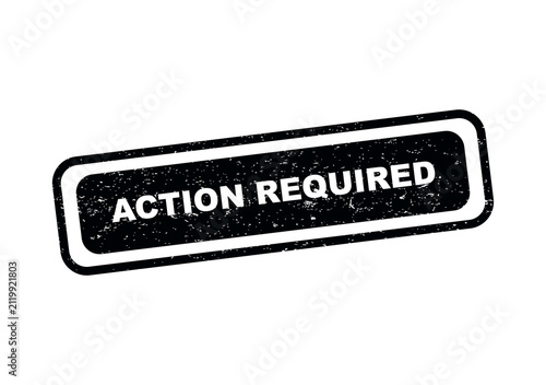 Black rubber stamp with the text action required in a rectangular frame design isolated on transparent background