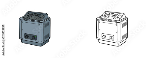 фотографія Electric sauna heater stove with hot stones in cartoon flat color and line art s
