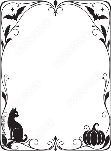 black and white organic floral frame illustration vector
