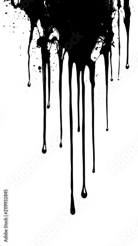 Adobe Illustrator Artwork Black paint ink dripping drops and splatter frame isolated on white background
