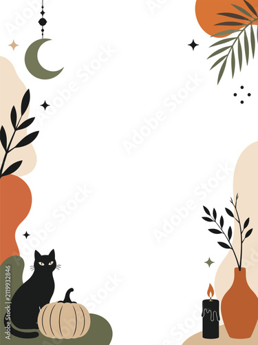 Decorative Organic Bohemian Halloween Frame Vector Illustration