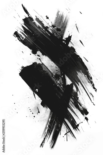 Adobe Illustrator Artwork Abstract black ink brush stroke splash texture isolated on white background
