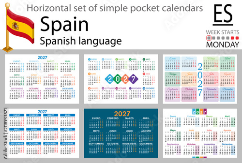 2027 pocket calendar set grid Spain